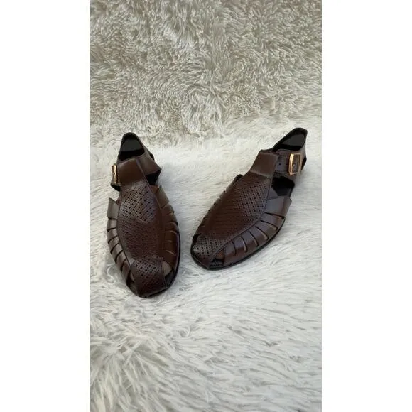 EGOSS men’s fisherman Buckle Closed Toe Sandal Brown leather Made in India Sz 10