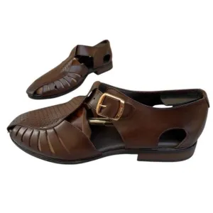 EGOSS men’s fisherman Buckle Closed Toe Sandal Brown leather Made in India Sz 10