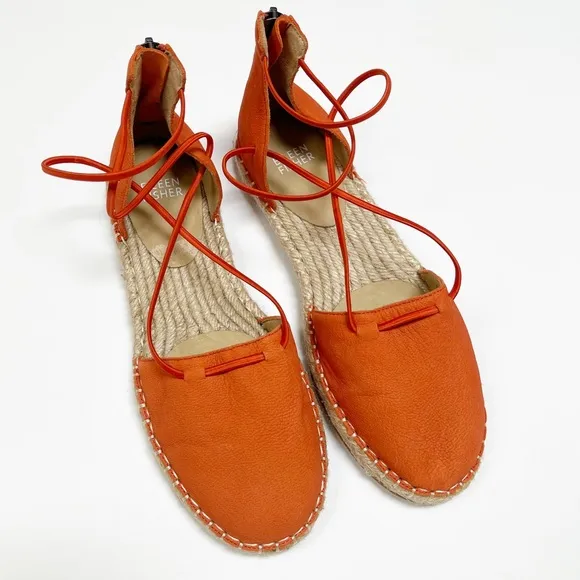 Eileen‎ Fisher Orange Suede Espadrille Wrap Flats Sandals  7