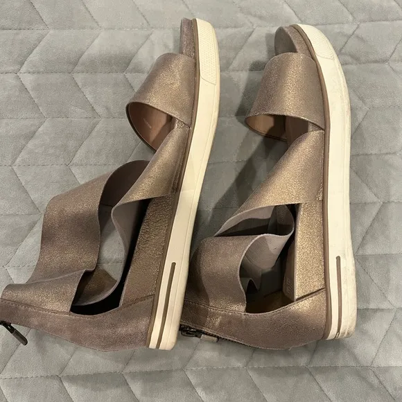 Eileen Fisher Sport Suede Criss Cross Banded Wedge Platform Sandals