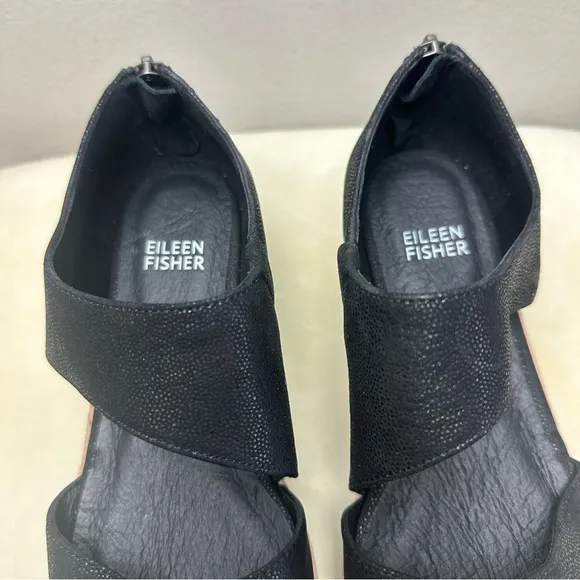 Eileen Fisher Suede Demi-Wedge Zip Up Sandals Sz 6