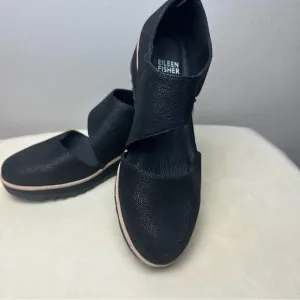 Eileen Fisher Suede Demi-Wedge Zip Up Sandals Sz 6