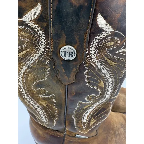El Toro Bravo Cowboy Boots Brown Leather Western TB Stitch USA Made Mens 9.5