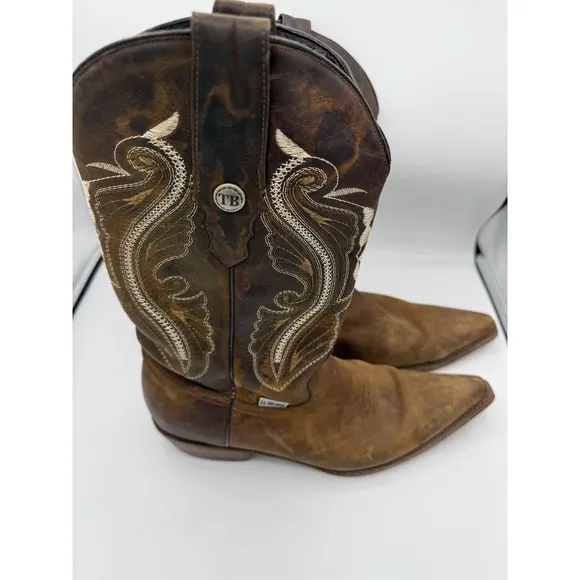 El Toro Bravo Cowboy Boots Brown Leather Western TB Stitch USA Made Mens 9.5