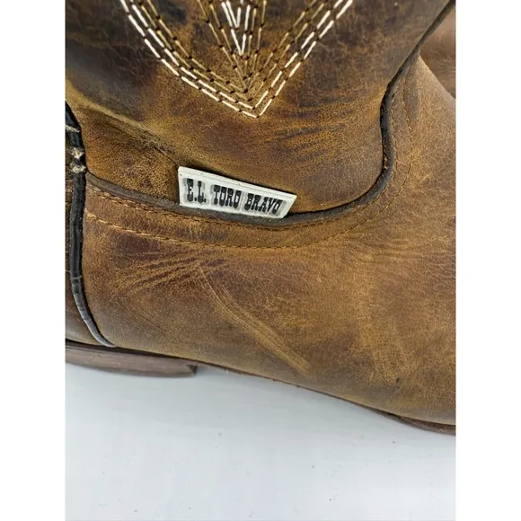 El Toro Bravo Cowboy Boots Brown Leather Western TB Stitch USA Made Mens 9.5