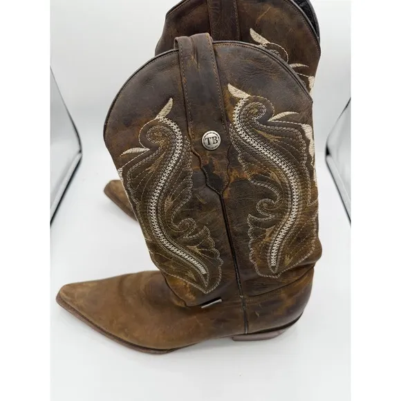 El Toro Bravo Cowboy Boots Brown Leather Western TB Stitch USA Made Mens 9.5