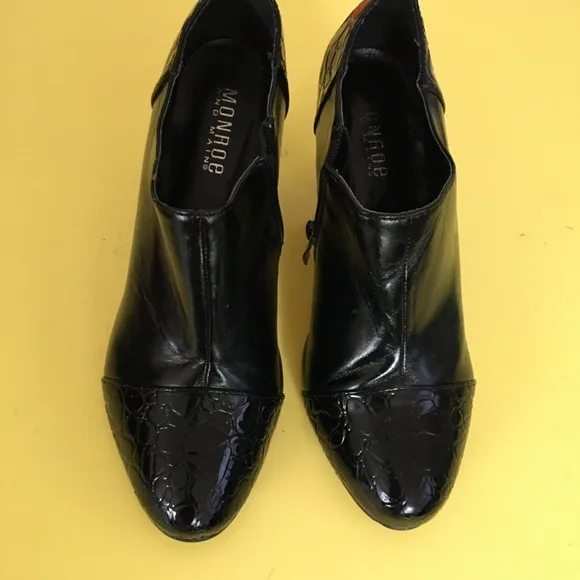 Elegant Black Ankle Boots with Glossy Toe Cap