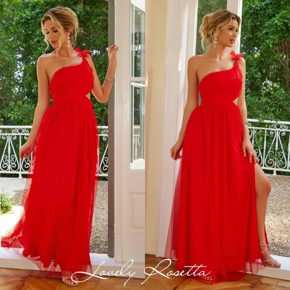 Elegant One-Shoulder Maxi Dress with Cutout &amp; Slit
