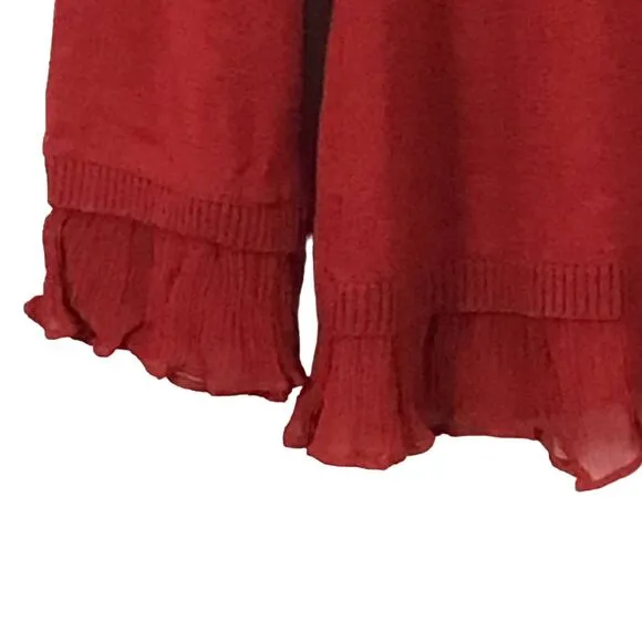 Emanuel Ungaro Silk True Red Crewneck Pullover Ruffle Hem Pullover Sweater sz M