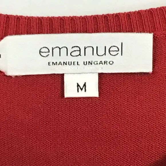 Emanuel Ungaro Silk True Red Crewneck Pullover Ruffle Hem Pullover Sweater sz M