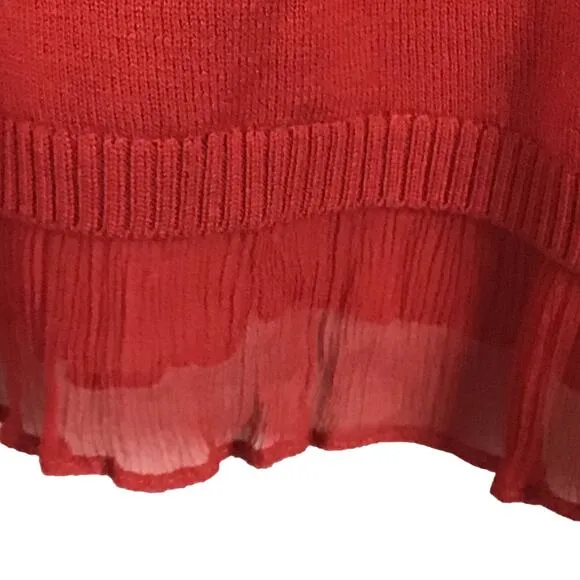 Emanuel Ungaro Silk True Red Crewneck Pullover Ruffle Hem Pullover Sweater sz M