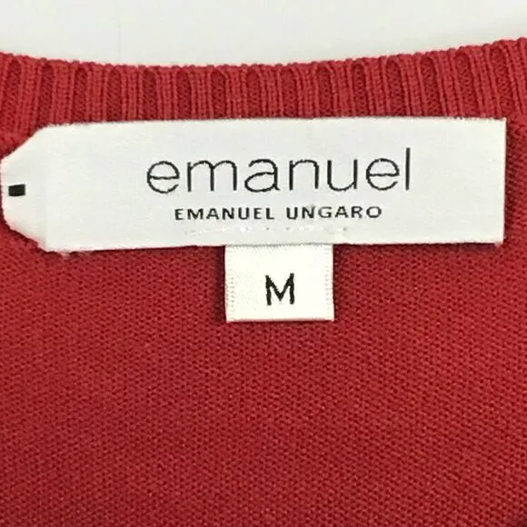 Emanuel Ungaro Silk True Red Crewneck Pullover Ruffle Hem Pullover Sweater sz M