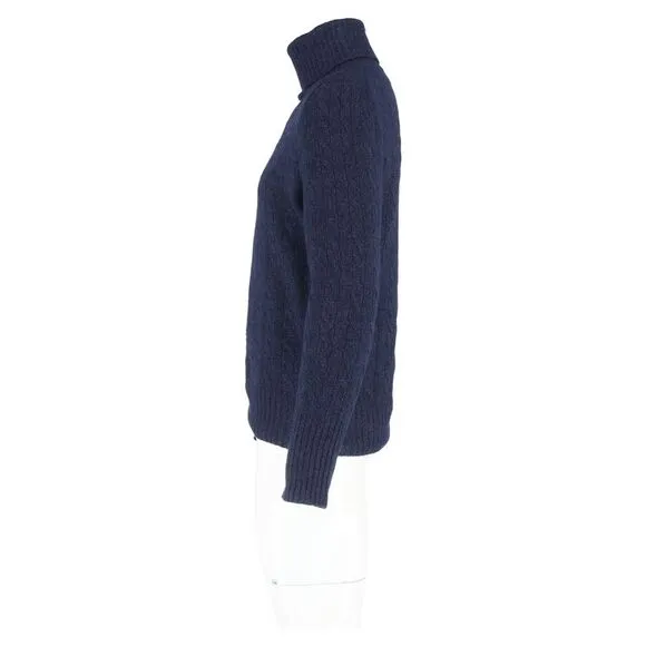 Erdem Cable-Knit Turtleneck Sweater in Navy Blue Wool