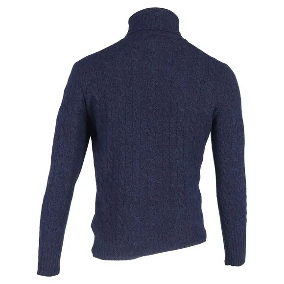 Erdem Cable-Knit Turtleneck Sweater in Navy Blue Wool