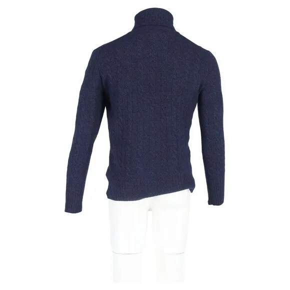 Erdem Cable-Knit Turtleneck Sweater in Navy Blue Wool