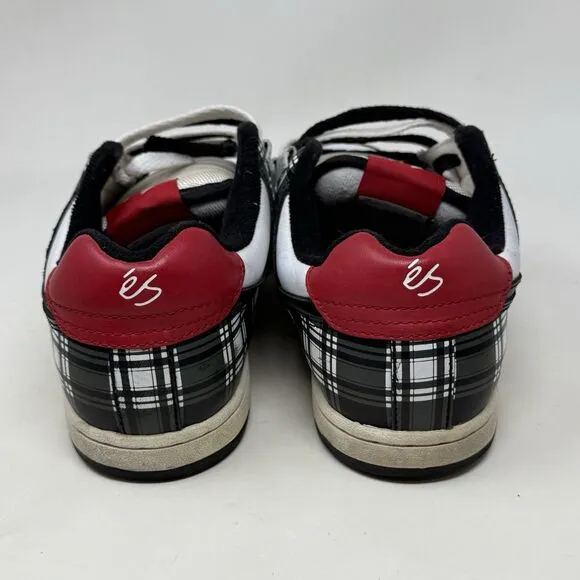 ES Footwear Flik Sneakers Mens 11 White Black Plaid Fat Tongue Skate Shoes Vtg