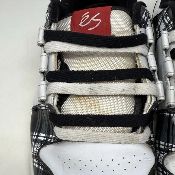 ES Footwear Flik Sneakers Mens 11 White Black Plaid Fat Tongue Skate Shoes Vtg