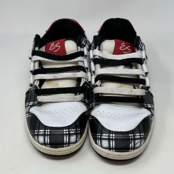 ES Footwear Flik Sneakers Mens 11 White Black Plaid Fat Tongue Skate Shoes Vtg