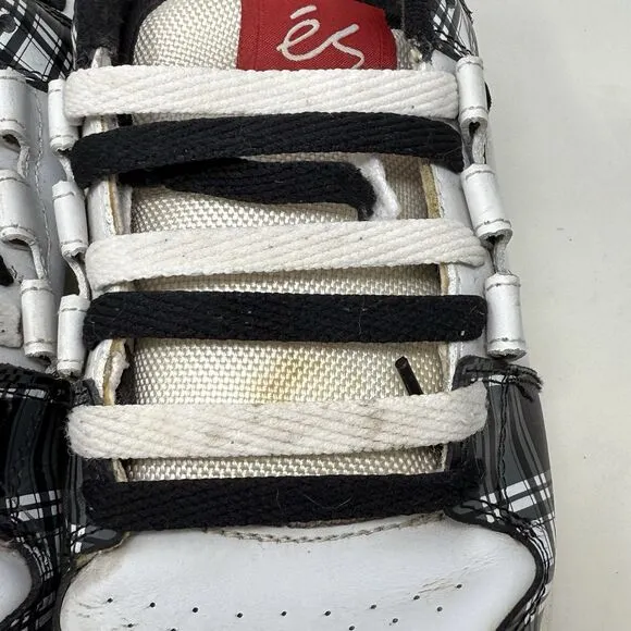 ES Footwear Flik Sneakers Mens 11 White Black Plaid Fat Tongue Skate Shoes Vtg