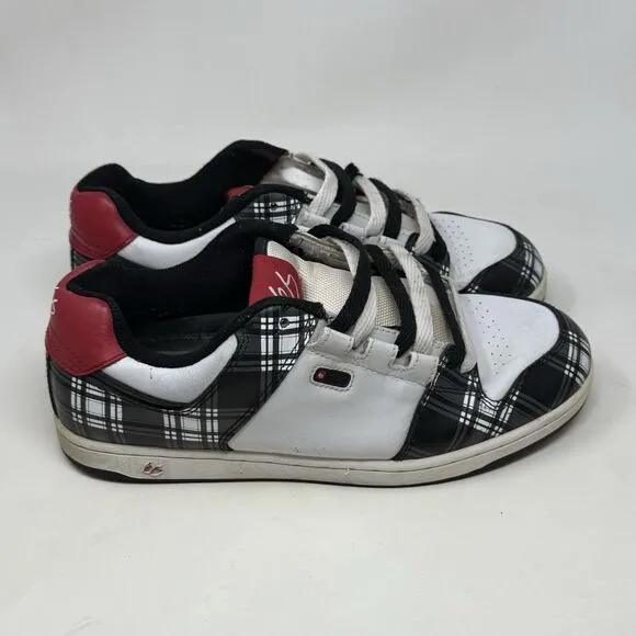 ES Footwear Flik Sneakers Mens 11 White Black Plaid Fat Tongue Skate Shoes Vtg