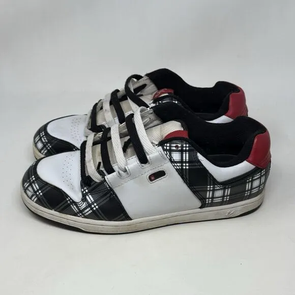 ES Footwear Flik Sneakers Mens 11 White Black Plaid Fat Tongue Skate Shoes Vtg