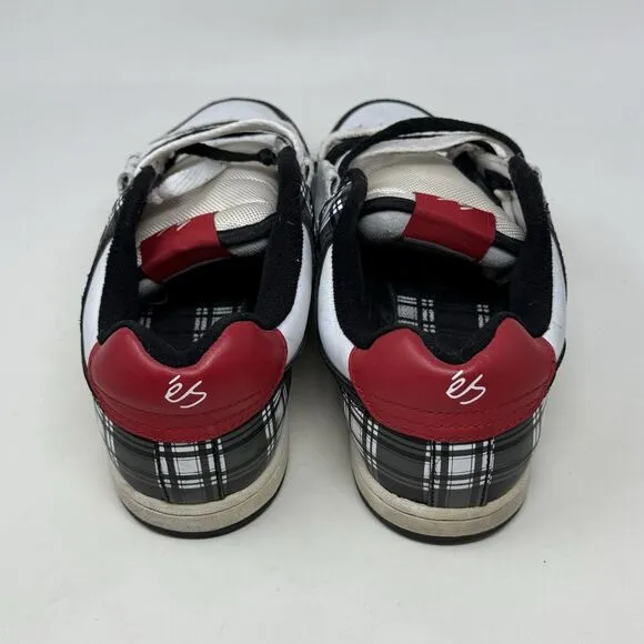 ES Footwear Flik Sneakers Mens 11 White Black Plaid Fat Tongue Skate Shoes Vtg