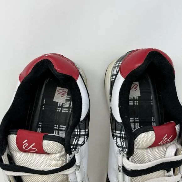 ES Footwear Flik Sneakers Mens 11 White Black Plaid Fat Tongue Skate Shoes Vtg