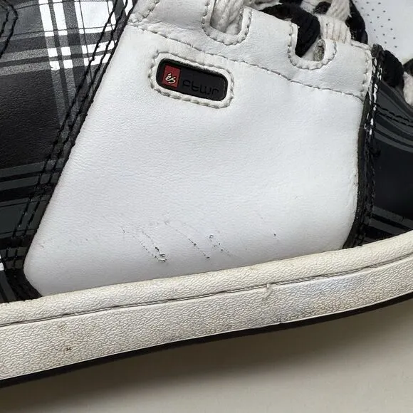 ES Footwear Flik Sneakers Mens 11 White Black Plaid Fat Tongue Skate Shoes Vtg