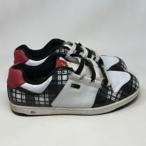 ES Footwear Flik Sneakers Mens 11 White Black Plaid Fat Tongue Skate Shoes Vtg