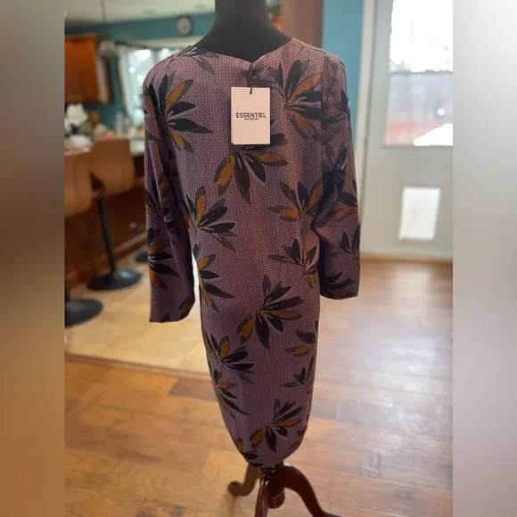 Essentiel Antwerp 3/4 Sleeve Dress - Purple Floral Print, Size 40 NWT
