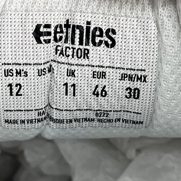 Etnies Factor Skateboarding Shoes Mens 12 White Skate Inspired Sneakers