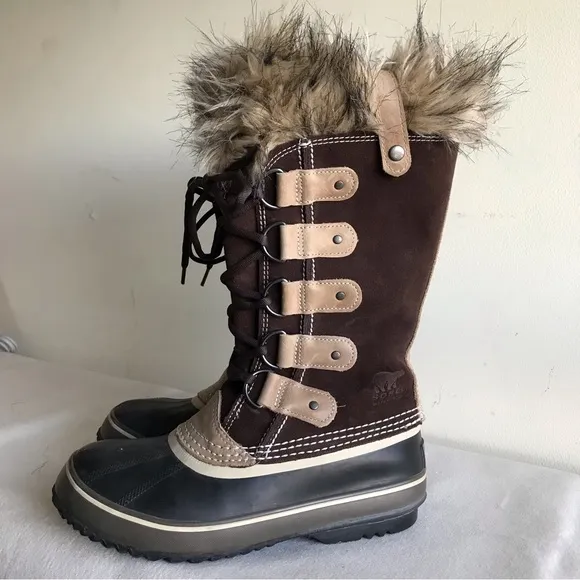 EUC Sorel sz 6 Joan of Arctic boots waterproof. Brown suede Fur top felt bootie