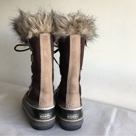EUC Sorel sz 6 Joan of Arctic boots waterproof. Brown suede Fur top felt bootie
