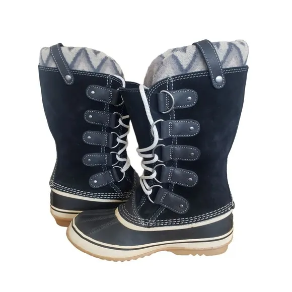 EUC Women's Sorel Boots Joan Of Artic Knit II  Waterproof Suede Laces Size 8