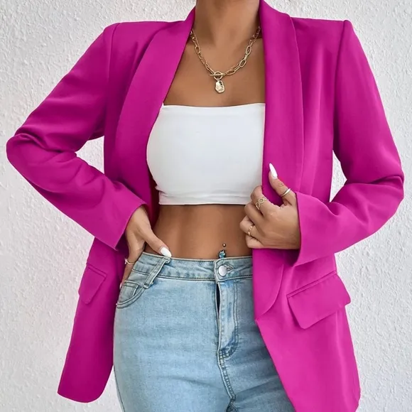 Evelyn Classic Collar Blazer - Hot Pink