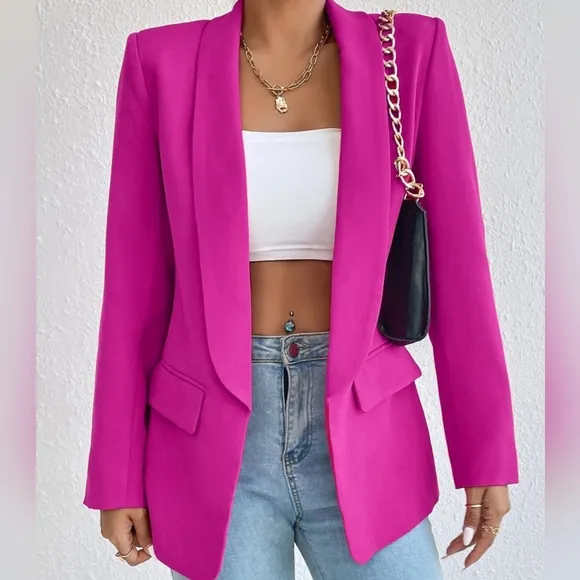 Evelyn Classic Collar Blazer - Hot Pink