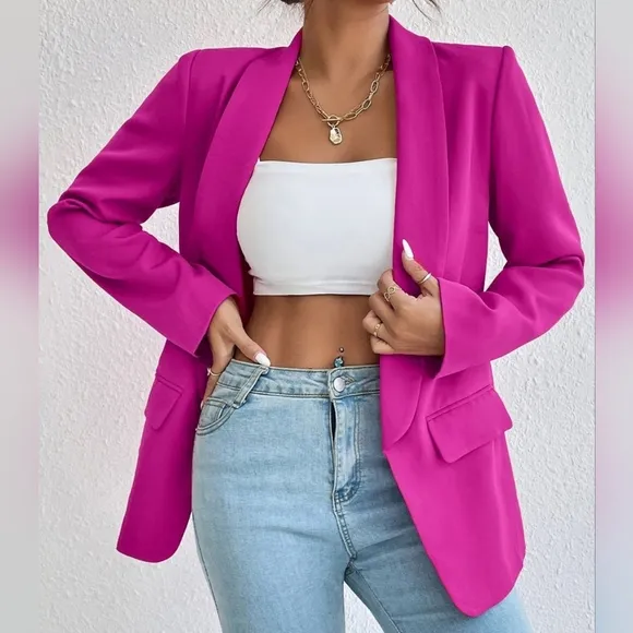 Evelyn Classic Collar Blazer - Hot Pink