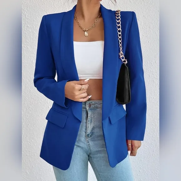 Evelyn Classic Collar Blazer - Royal