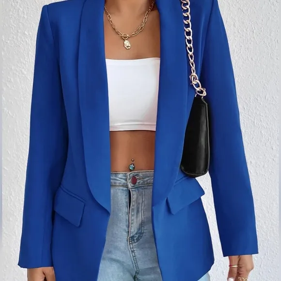 Evelyn Classic Collar Blazer - Royal