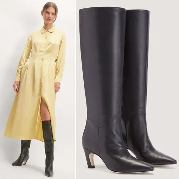 Everlane The Knee-High Banana Heel Boot in Black Leather sz 7 Women's Pull-on