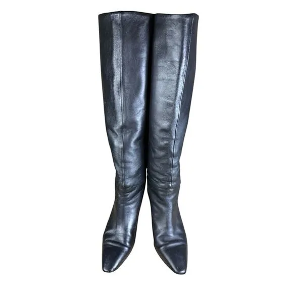 Everlane The Knee-High Banana Heel Boot in Black Leather sz 7 Women's Pull-on
