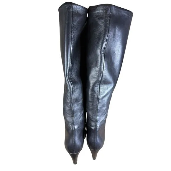 Everlane The Knee-High Banana Heel Boot in Black Leather sz 7 Women's Pull-on