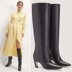 Everlane The Knee-High Banana Heel Boot in Black Leather sz 7 Women's Pull-on