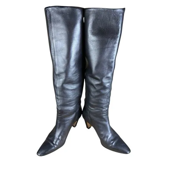 Everlane The Knee-High Banana Heel Boot in Black Leather sz 7 Women's Pull-on