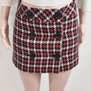 Express Design Studio Plaid Large Button Wool Blend Lined Mini Skirts Size: 4