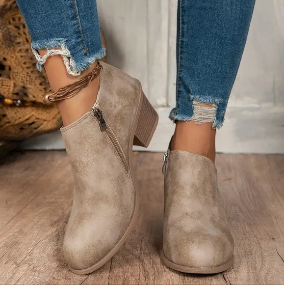Fashion Chunky Heel Side Zipper Ankle Boots And Short Boots,