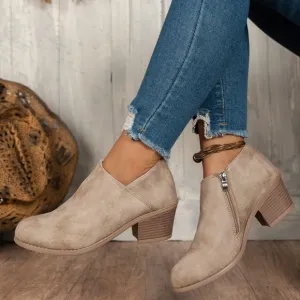 Fashion Chunky Heel Side Zipper Ankle Boots And Short Boots,