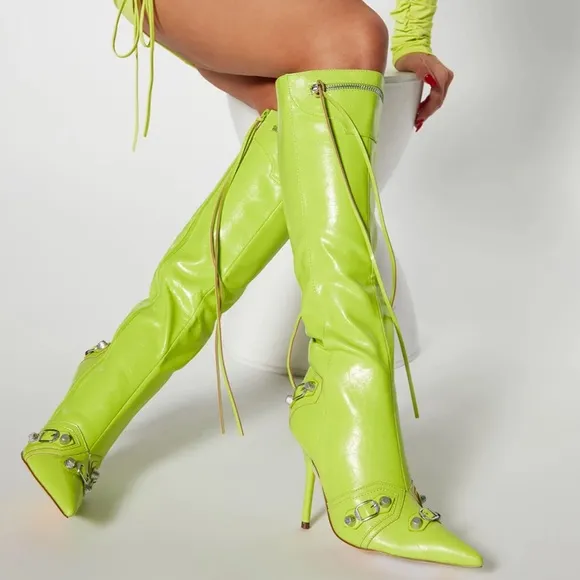 Fashion Nova Lime Heeled Boots NIB