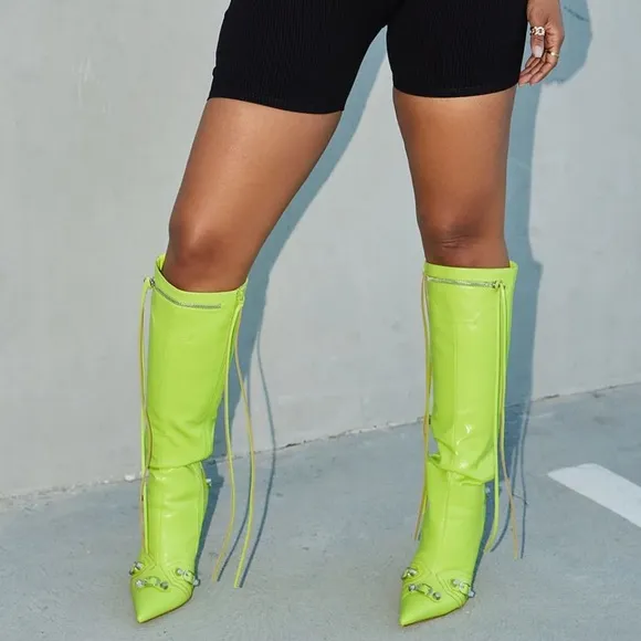 Fashion Nova Lime Heeled Boots NIB