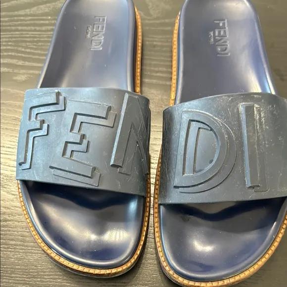 Fendi Blue Slide Sandals